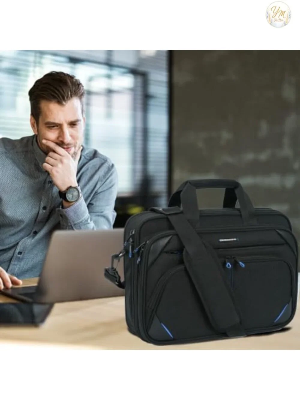 Water-Repellent Canvas Polyester Laptop Briefcase for 15.6